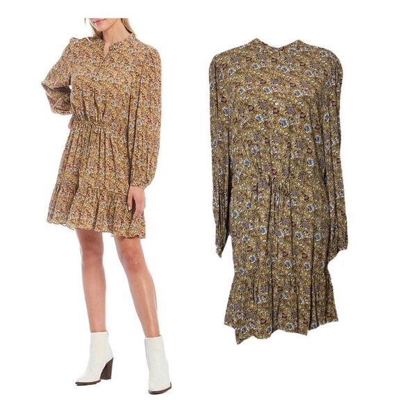 Rebecca Minkoff Helen Floral Dress in Golden Yellow Size Medium NWT - Picture 1 of 16